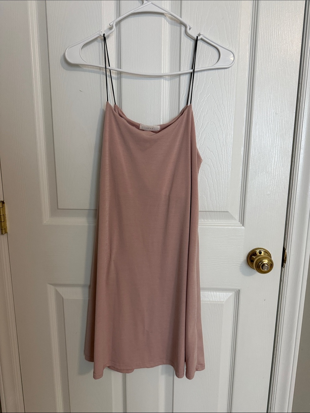 Lush Blush Pink Slip Dress with Black Spaghetti Straps